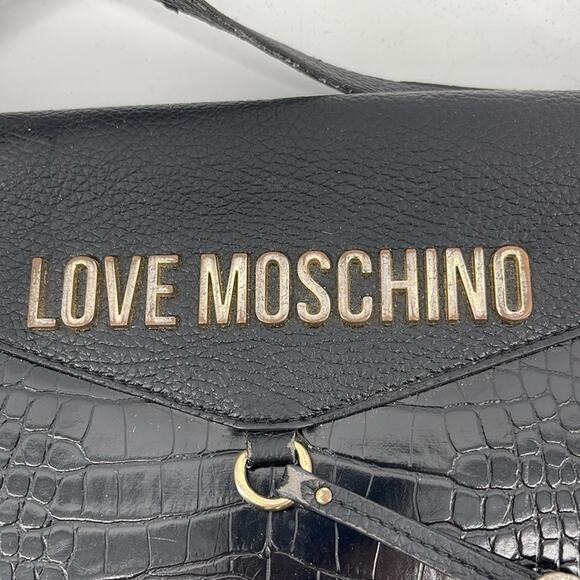 Love MOSCHINO vegan faux leather logo flap crossbody purse bag - Picture 3 of 9